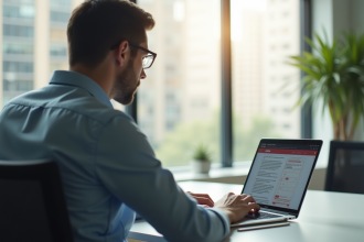Personne travaillant sur un bureau moderne avec documents juridiques