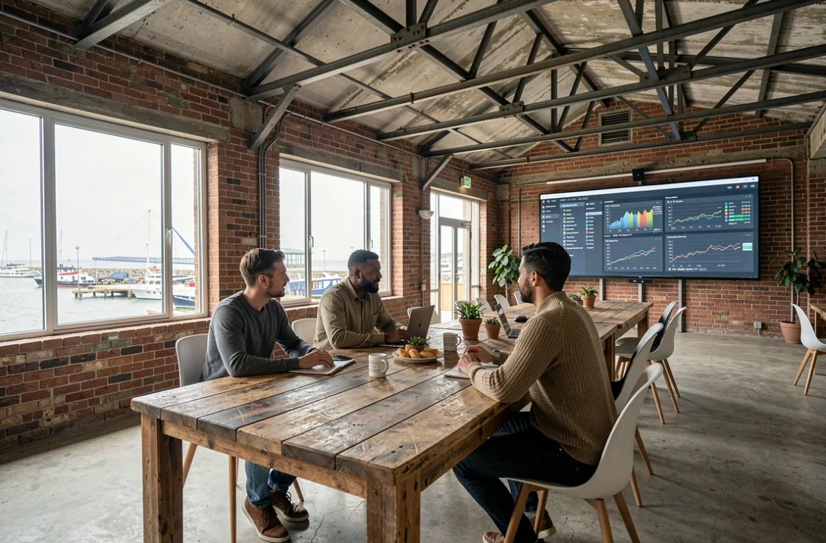 La Cantine Numérique à Boulogne-sur-Mer avec des professionnels collaborant dans une ancienne cantine industrielle reconvertie
