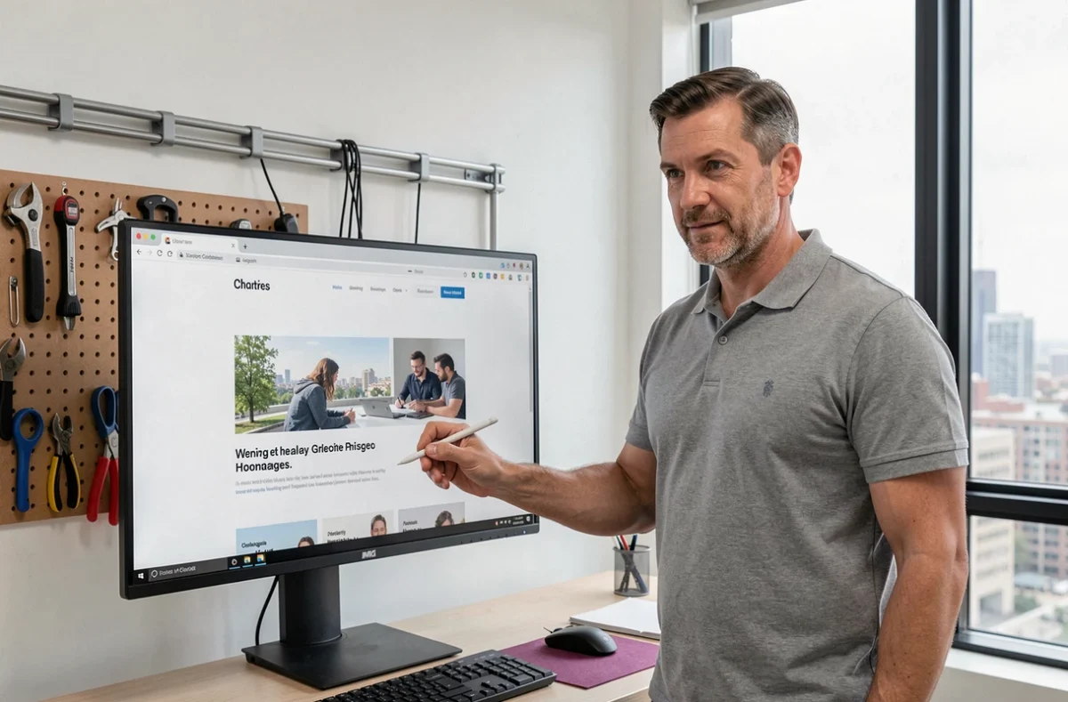 Concepteur de sites web EC2Web à Chartres présentant un site moderne réalisé sur grand écran de studio