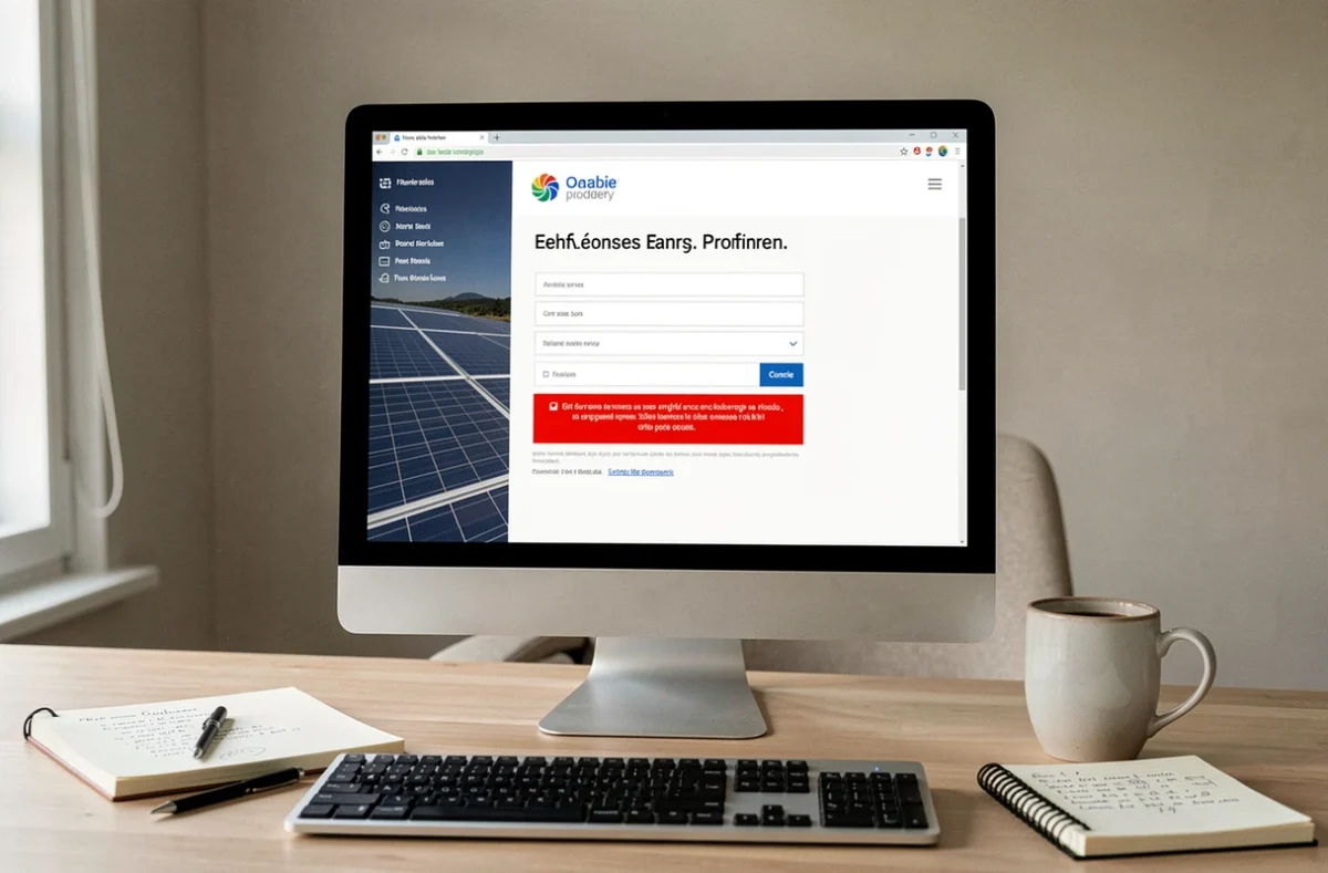 Écran d'ordinateur affichant un message d'erreur sur la page de connexion de l'espace client EDF ENR Solaire