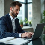 Entrepreneur en costume dans un bureau moderne