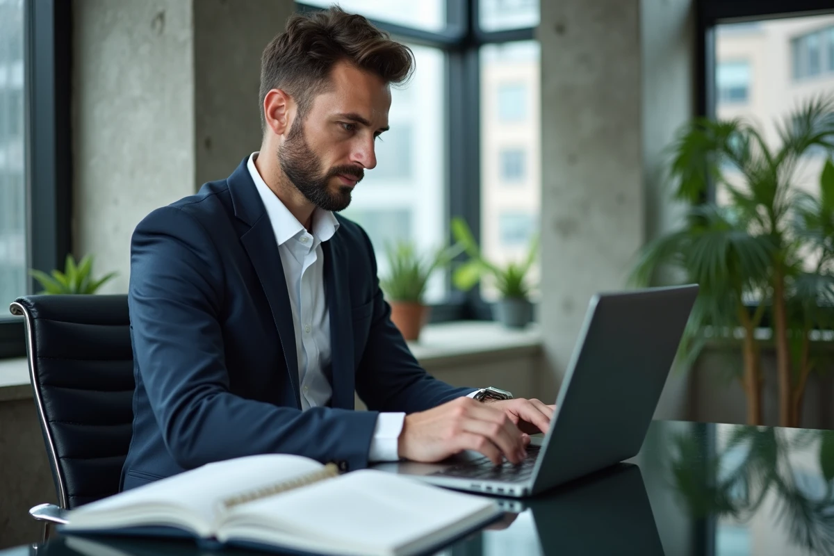 Entrepreneur en costume dans un bureau moderne