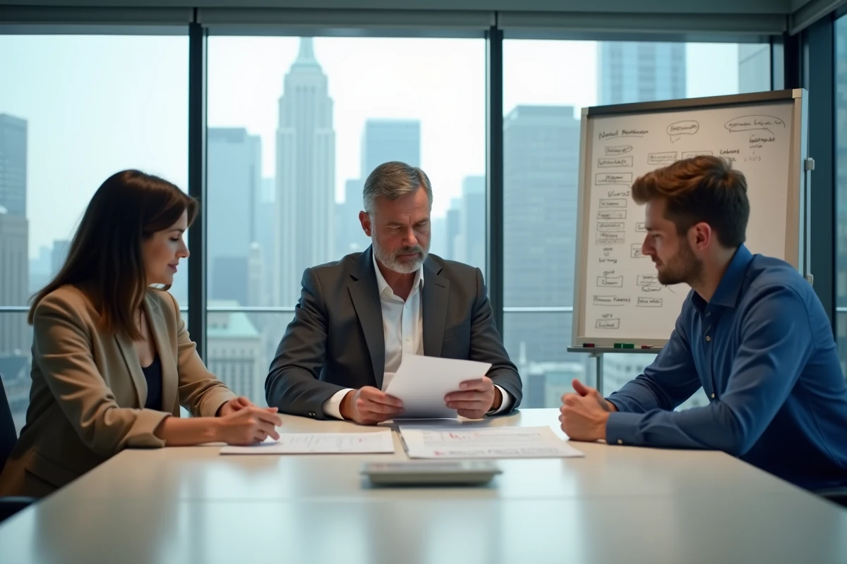 Une équipe d'entreprise réunit autour d'une table de réunion pour mettre en place une procédure d'avisage structurée