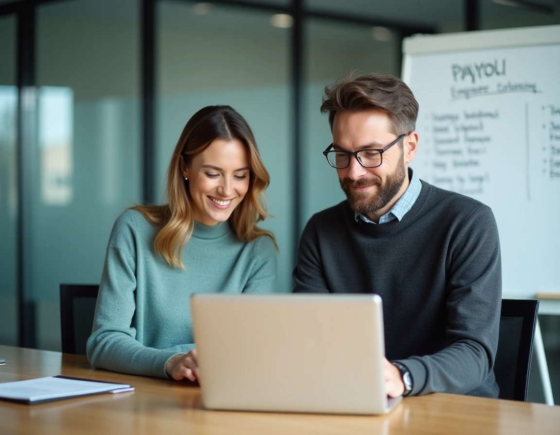 Équipe RH collaborant autour d'un ordinateur portable pour simplifier la gestion documentaire en entreprise