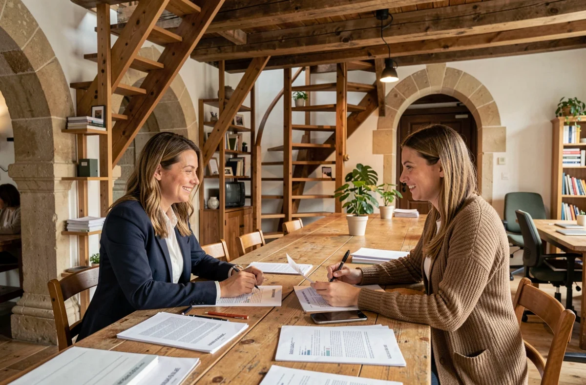 L'Escalier à Saint-Omer, espace de coworking dans un bâtiment du patrimoine avec deux professionnelles en réunion de travail
