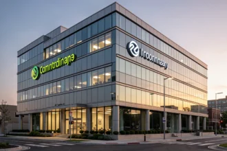 Façade d'un immeuble de bureaux abritant plusieurs entreprises