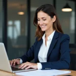 Femme d'affaires concentrée à son bureau moderne