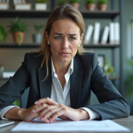 Femme d'affaires méditant devant son ordinateur en bureau