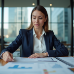 Femme d'affaires en réunion avec rapport international