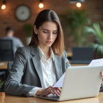 Jeune femme concentrée travaillant dans un espace coworking moderne