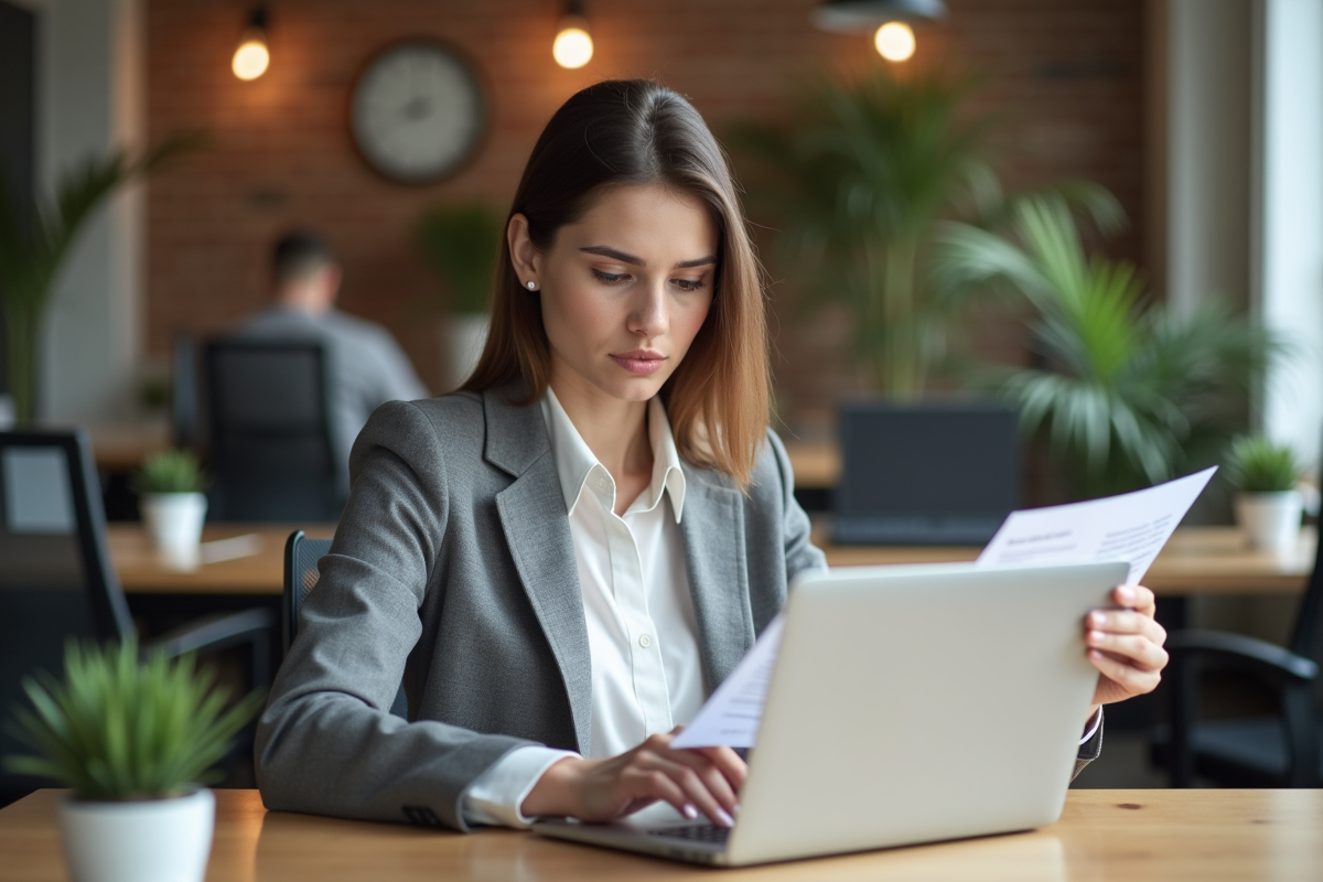 Jeune femme concentrée travaillant dans un espace coworking moderne