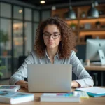 Femme travaillant sur un ordinateur dans un bureau moderne