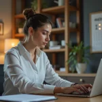 Jeune femme professionnelle travaillant sur son ordinateur dans un bureau moderne