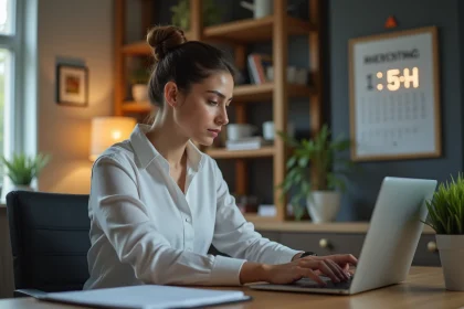 Jeune femme professionnelle travaillant sur son ordinateur dans un bureau moderne