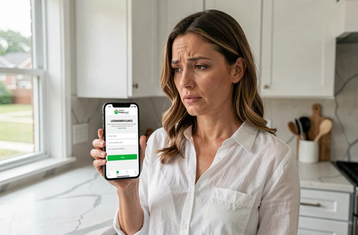 Femme consultant son espace client EDF ENR Solaire sur smartphone avec un message d'erreur de connexion
