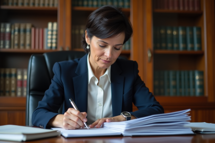 Femme d'âge moyen examinant des documents administratifs