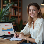 Jeune femme planifiant une campagne YouTube dans son bureau