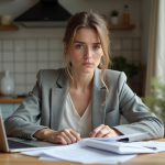 Femme concentrée à la maison en train de travailler