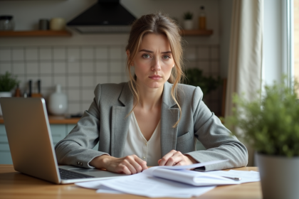 Femme concentrée à la maison en train de travailler