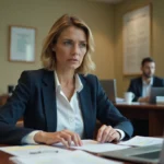 Fonctionnaire française examinant des documents officiels dans un bureau administratif, illustrant les négociations salariales de la fonction publique pour 2026