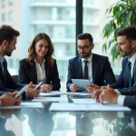 Groupe de professionnels en réunion dans un bureau moderne