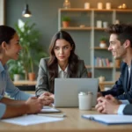 Groupe de professionnels en réunion dans un bureau moderne