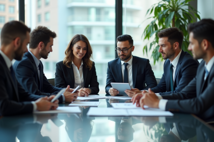 Groupe de professionnels en réunion dans un bureau moderne
