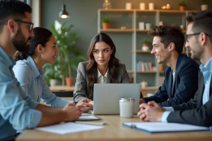 Groupe de professionnels en réunion dans un bureau moderne