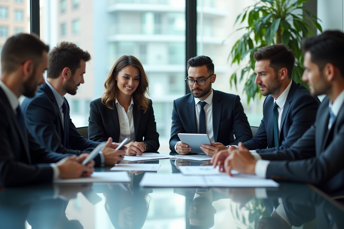 Groupe de professionnels en réunion dans un bureau moderne