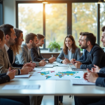 Groupe de jeunes professionnels en réunion autour d'une table