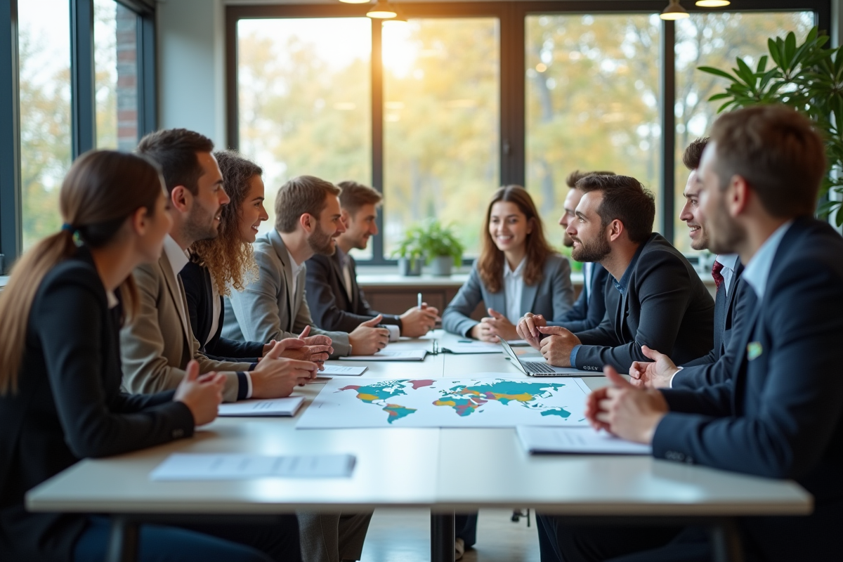 Groupe de jeunes professionnels en réunion autour d'une table