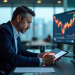 Homme d'affaires analysant des graphiques sur une tablette