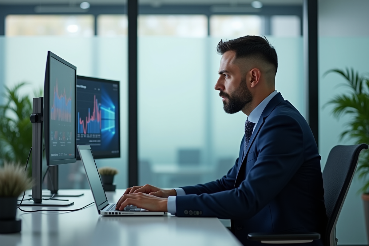 Homme d'affaires en costume dans un bureau moderne