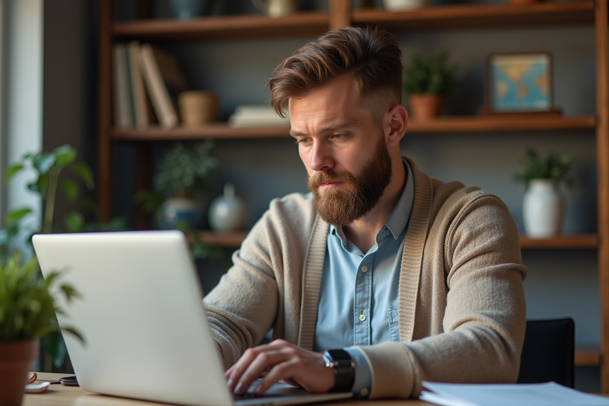 Homme d'âge moyen dans un bureau cosy et moderne