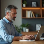 Homme d'âge moyen travaillant sur son ordinateur dans un bureau moderne