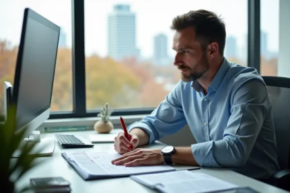 Homme d'affaires marquant des jours sur un calendrier