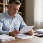 Homme lisant attentivement un devis signé avant de rétracter son accord commercial