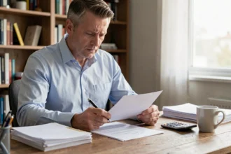 Homme lisant attentivement un devis signé avant de rétracter son accord commercial