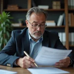 Homme d'affaires lisant un document officiel Loi 96