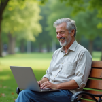Homme d'âge moyen assis dans un parc paisible