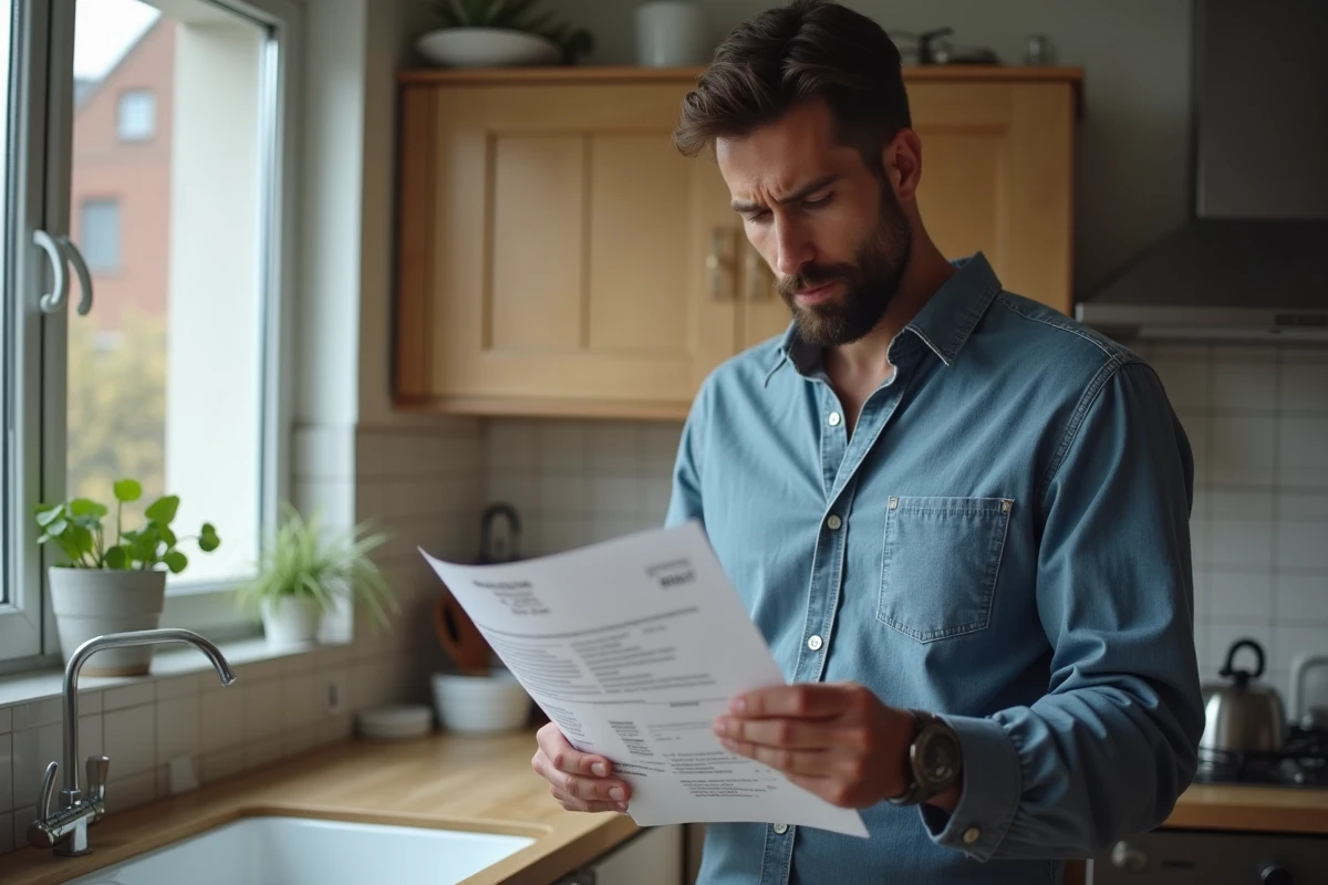 Homme vérifie un document de solde de tout compte à la maison