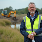 Ingénieur environnemental sur site avec documents