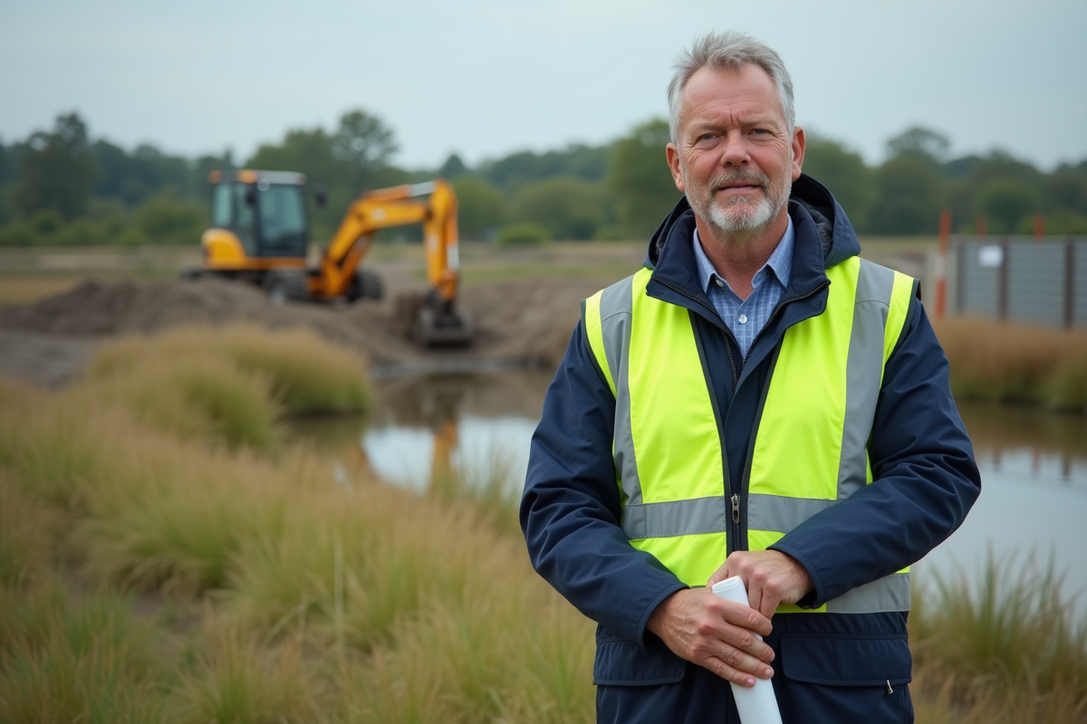 Ingénieur environnemental sur site avec documents