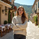 Jeune femme corse dans un village méditerranéen