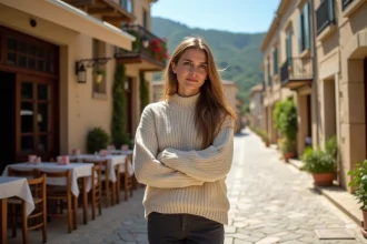 Jeune femme corse dans un village méditerranéen