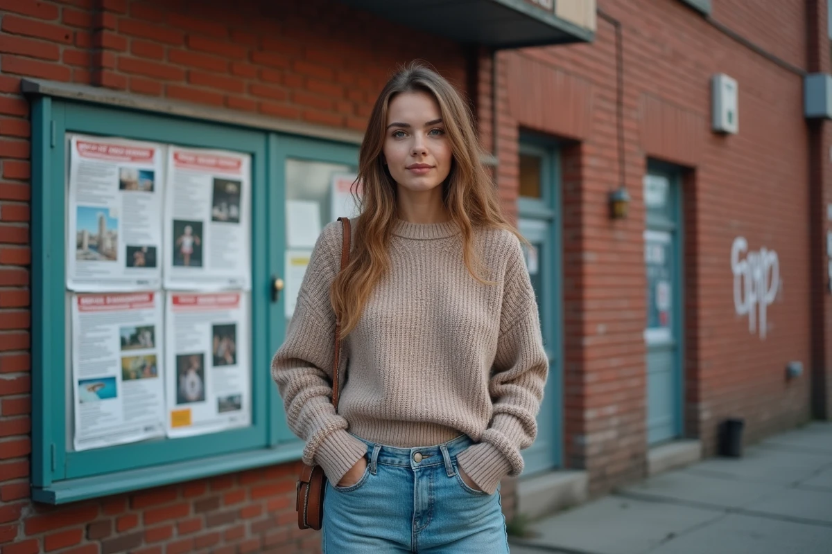 Jeune femme devant un panneau d