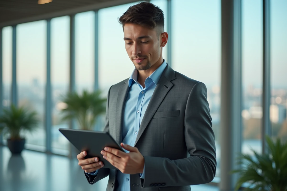 Jeune professionnel utilisant une tablette près d