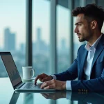 Jeune homme d'affaires analysant des graphiques numériques