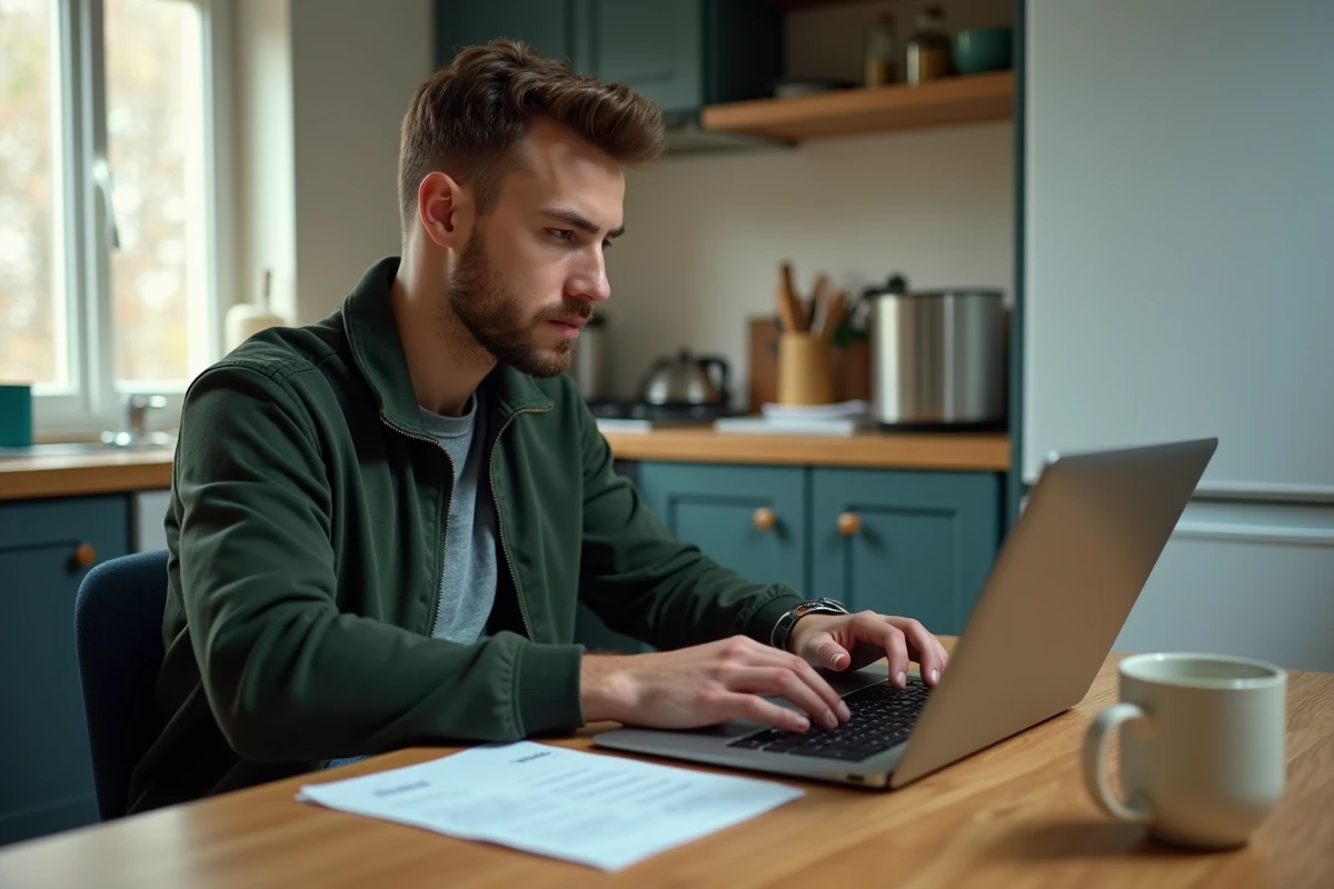 Jeune travailleur en CDD rédigeant une réclamation écrite pour obtenir sa prime de précarité oubliée par son employeur