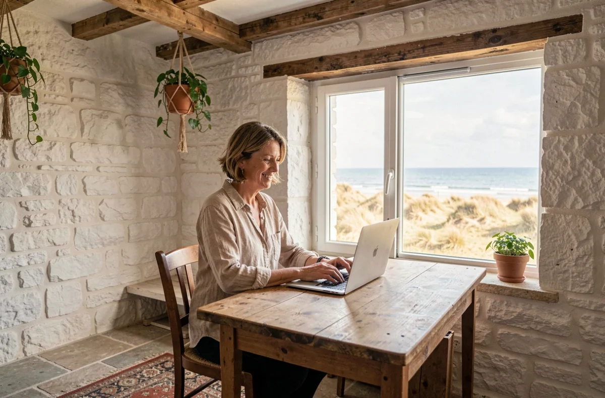La Machinerie à Ambleteuse, espace de coworking en bord de mer dans un bâtiment en pierre avec vue sur les dunes côtières